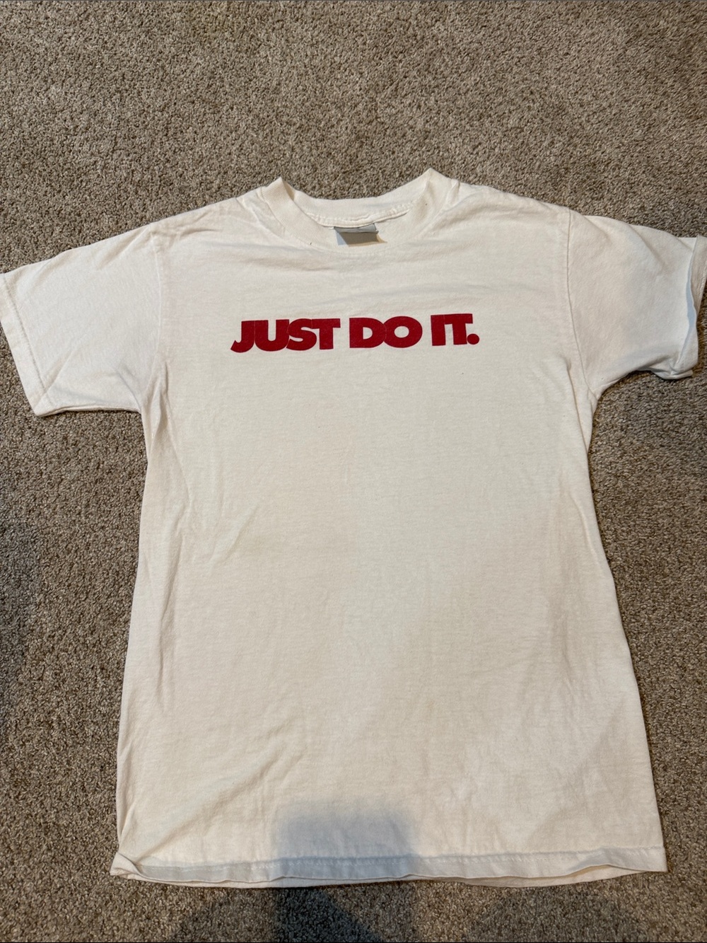 Nike White Short Sleeve Tee with Red "Just Do It." Logo